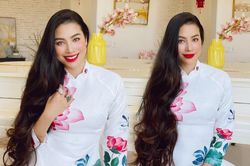 Hoa hậu Phạm Hương diện áo dài Việt, khoe tóc mượt như tơ lụa: Đẹp viên mãn ở trời Tây
