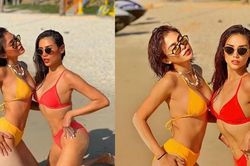 Võ Hoàng Yến, Mâu Thủy 'đốt mắt' fans với bikini trên biển dịp đầu năm