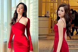 Đỗ Thị Hà - Lương Thùy Linh cùng diện váy đỏ rực, khoe dáng nóng bỏng giữa trời giá rét