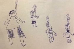 Bức tranh cậu bé vẽ cả nhà như trong tư thế treo cổ, sự thật khiến ai cũng bật cười