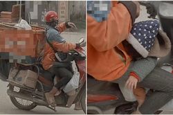 Cùng mẹ rong ruổi khắp nẻo đường giao hàng, em bé thấm mệt ngủ gục trên gác ba ga xe máy gây xúc động