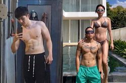 Couple Vbiz có hình thể 'đỉnh cả đôi': Khởi My vén áo khoe múi chồng, tới nhà Tóc Tiên mới 'xịt máu'