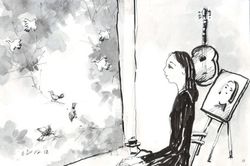 Đàn chim sẻ trên mái ngói