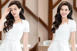 Mặc váy trắng tinh khôi, Đỗ Thị Hà được khen đẹp mong manh tựa 'nàng thơ'