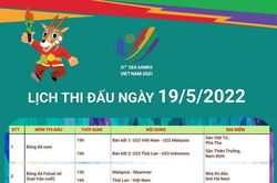 Lịch thi đấu ngày 19/5 tại SEA Games 31