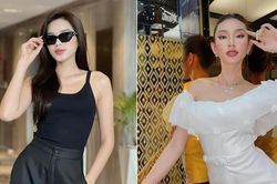 Đỗ Thị Hà mặc áo ba lỗ giản dị vẫn sành điệu, Thùy Tiên mặc jumpsuit trễ vai nóng bỏng