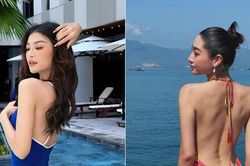 Lương Thùy Linh khoe lưng ong nuột nà không tì vết, Kiều Loan khoe dáng nóng bỏng với áo tắm