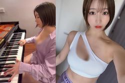 Đỏ mặt trước nàng hot girl 'mặc như không mặc' khi chơi piano