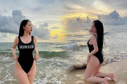 Tròn 1 tháng sau sinh, ái nữ nhà đại gia Minh Nhựa thả dáng sành điệu bên bờ biển