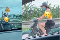 Mặc đồ như không, cô gái trẻ cưỡi xe máy phóng như bay