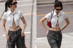Diện áo croptop cởi nút, Ngọc Trinh để lộ nội y 'lấp ló'