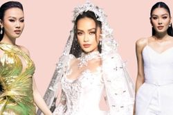 Hoa hậu Ngọc Châu mặc váy cưới, cùng Á hậu Thảo Nhi Lê và Á hậu Thủy Tiên làm vedette