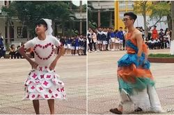 Cười ngất trước màn catwalk của dàn nam sinh trong trang phục tái chế