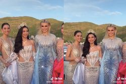 Khoảnh khắc hài hước: Tiểu Vy, Thùy Tiên nhón chân khi đứng cùng đương kim Miss World 2021