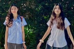 Hai con gái MC Quyền Linh được gọi là 'nữ thần đồng phục' khi bắt đầu năm học mới