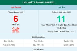 Lịch âm 6/9, xem lịch thứ Ba ngày 6 tháng 9 năm 2022 là ngày tốt hay xấu?