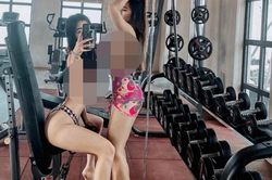 Mặc đồ bơi đi tập gym, 2 cô gái chụp ảnh khó hiểu