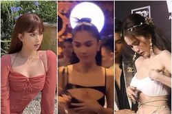 Những lần Ngọc Trinh khổ sở lấy tay che chắn vì váy quá thiếu vải