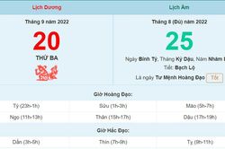 Lịch âm 20/9, xem lịch thứ Ba ngày 20 tháng 9 năm 2022 là ngày tốt hay xấu?