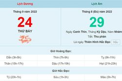 Lịch âm 24/9, xem lịch thứ Bảy ngày 24 tháng 9 năm 2022 là ngày tốt hay xấu?