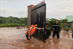 Bình Phước: Lũ đổ về bất ngờ, hàng chục hộ dân bị mắc kẹt giữa dòng nước lớn