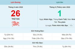 Lịch âm 26/9, xem lịch thứ Hai ngày 26 tháng 9 năm 2022 là ngày tốt hay xấu?