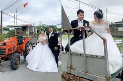 Đám cưới mùa lũ, cô dâu lên 'máy cày' về dinh
