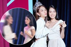 Đang chụp ảnh thì nghe nhạc vang lên, 2 nàng Hậu Mai Phương và Phương Anh liền khoe giọng '1 chín 1 mười'