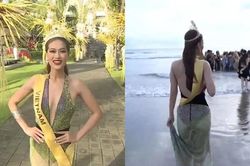 Mặc ai khệ nệ váy đầm, Thiên Ân xách 'lưới đánh cá' xuống biển