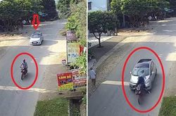 Xe ô tô lao như tên bắn, hất tung tài xế xe máy lên nóc capo