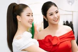 Diễn viên Hồng Diễm và Hoa hậu Ngọc Hân xinh tươi như hoa đi dự sự kiện
