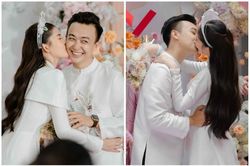 Lê Âu Ngân Anh hôn chú rể MC nổi tiếng trong lễ vu quy