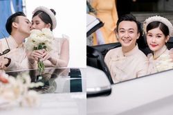 Hoa hậu Ngân Anh và chồng diện áo dài rạng rỡ, trao nụ hôn ngọt ngào trong lễ tân hôn