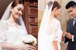 Á hậu Thùy Dung hạnh phúc bên chú rể trong lễ cưới ở nhà thờ