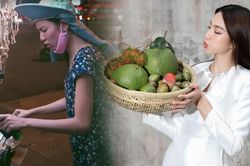 Hoa hậu Thùy Tiên hết bán khô mực, diện áo dài trắng lóa cả mắt bán trái cây