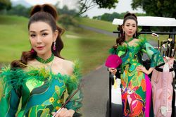 MC Golf số 1 Việt Nam mặc áo dài xanh tươi, rạng rỡ đón năm mới trên sân golf