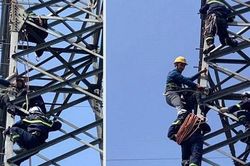 Giải cứu một phụ nữ trèo lên đỉnh cột điện cao thế 25m