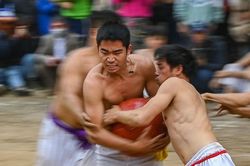 Trai làng cởi trần đấu vật giành quả cầu son ngày đầu năm