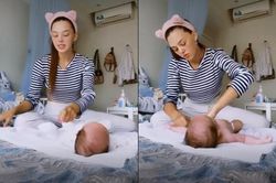 Chăm con, vợ Tây của Dũng 'Gôn' lộ mặt mộc gây ngỡ ngàng