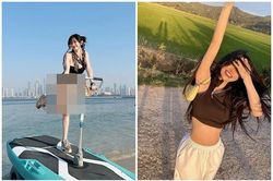 Diện áo tắm hiểm hóc, vợ Minh Nhựa như 'em chưa 18'