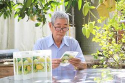 Lão nông Trần Quang Thâu với món xoài cát chu sấy dẻo