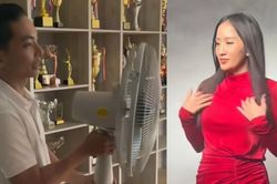 Phan Hiển chật vật bê quạt để tạo gió cho Khánh Thi chụp ảnh