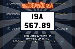 Biển số sảnh tiến 19A-567.89 trúng đấu giá 2,7 tỉ đồng