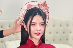 Nhan sắc xinh đẹp của cô dâu Chu Thanh Huyền trong tà áo dài truyền thống