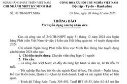 Chi nhánh Ngân hàng Phát triển Khu vực Minh Hải thông báo tuyển dụng cán bộ năm 2024