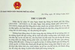 Thư cảm ơn của Chủ tịch UBND thành phố Đà Nẵng