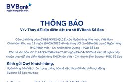 Thông báo thay đổi địa điểm trụ sở BVBank Sở Sao