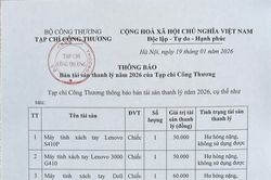 Thông báo: Bán tài sản thanh lý năm 2026 của Tạp chí Công Thương