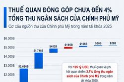 Thuế quan đ&oacute;ng g&oacute;p chưa đến 4% tổng thu ng&acirc;n s&aacute;ch Mỹ
