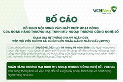 VCBNeo bố cáo bổ sung nội dung vào giấy phép hoạt động